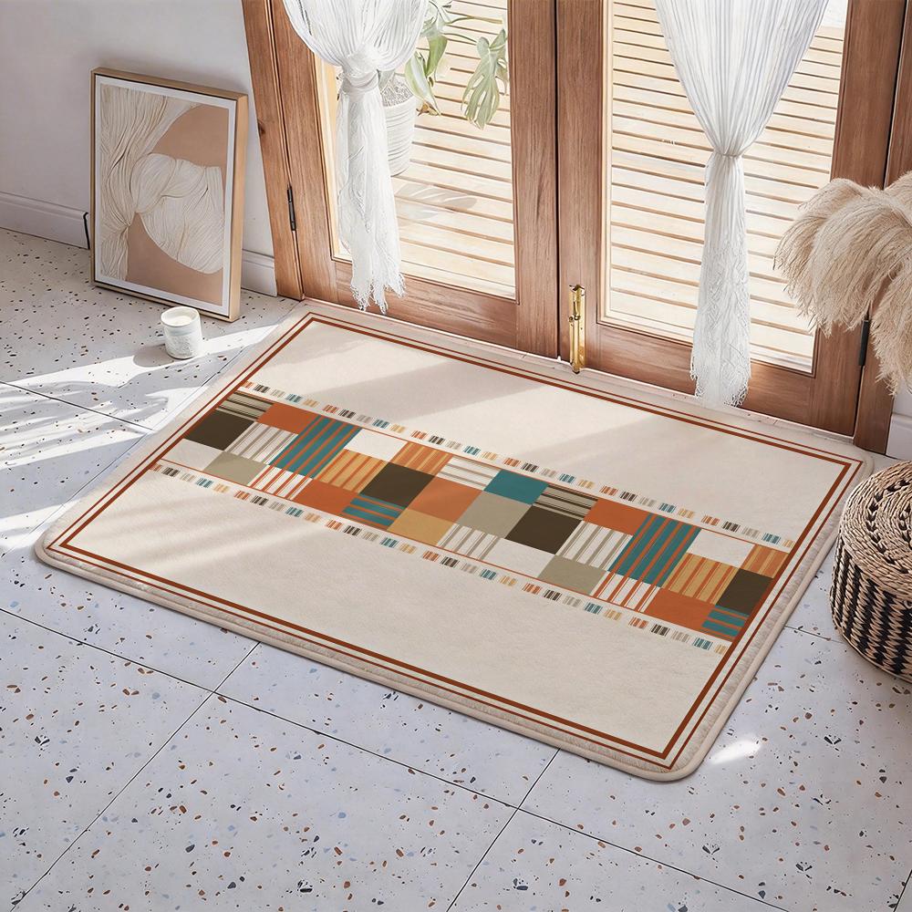 Checked Tablecloth ART Floor Mat Eco Flannel Doormat Non Slip Odorless Indoor Floor Rug Soft Short Plush Home Mat