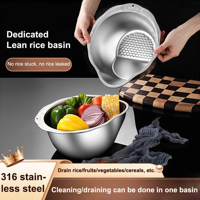 Rice Washer Strainer Bowl 316 Stainless Steel Rice Washing Bowl Rice Sieve Colander Fruit And Vegetable Strainer Kitchen Tools