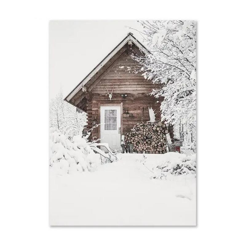 Christmas Deer Snowscape Canvas Poster Art Prints Hazelnut Wood Wall Paintings Christmas Wall Posters Living Room Decor Gift