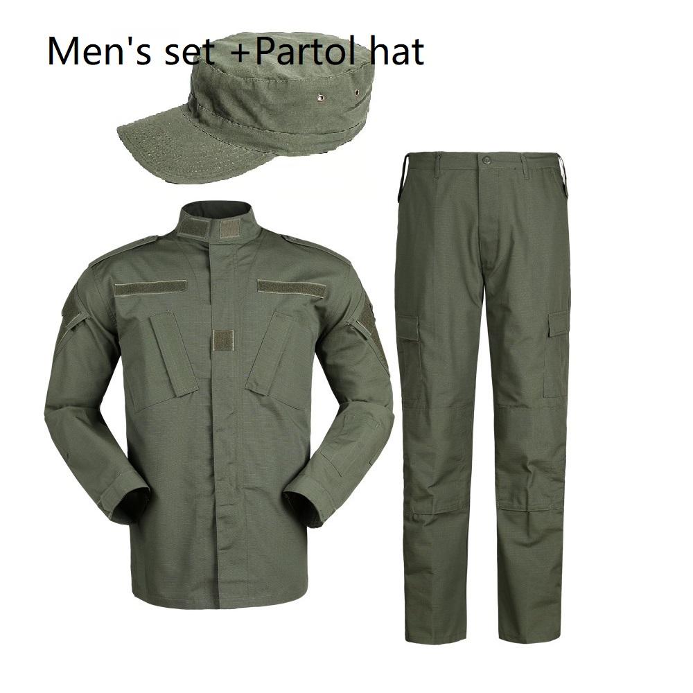 Grünes Arbeitskleidungs-Set aus Ribstop-Anzug, Bluse und Cargohose mit Mütze