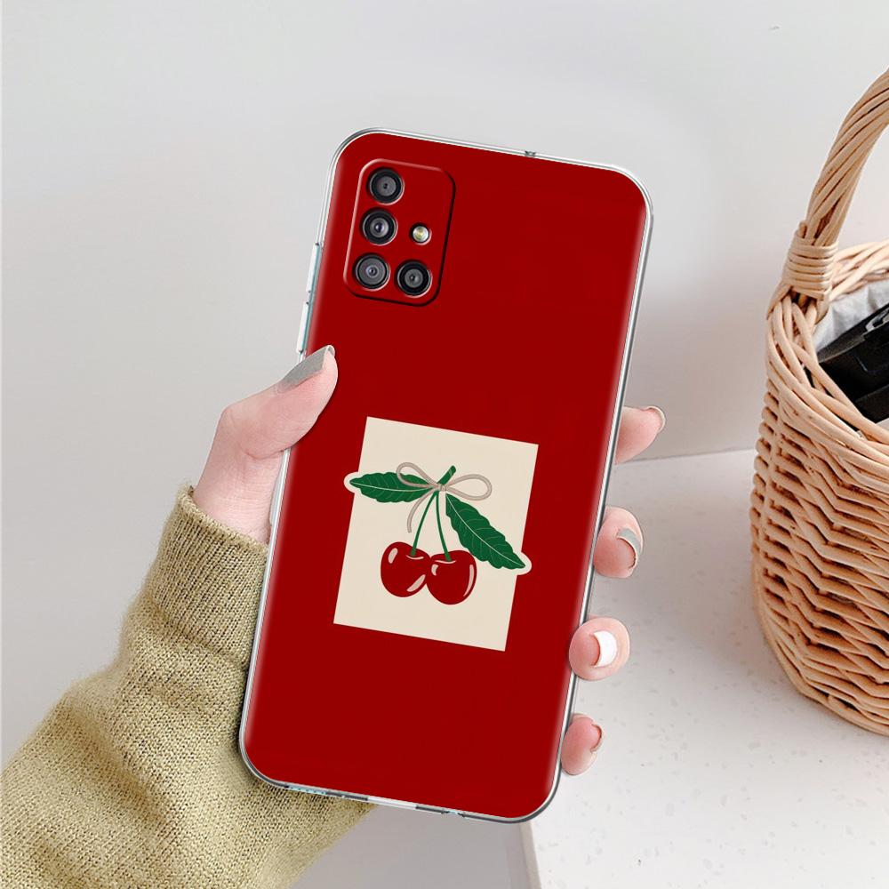 Phone Case For Samsung A15 A13 A35 A55 A51 A71 A41 A31 A21S A03S A05 A17 A23 A25 A33 A53 A73 5G A07 4G Clear Cover Red Cherry