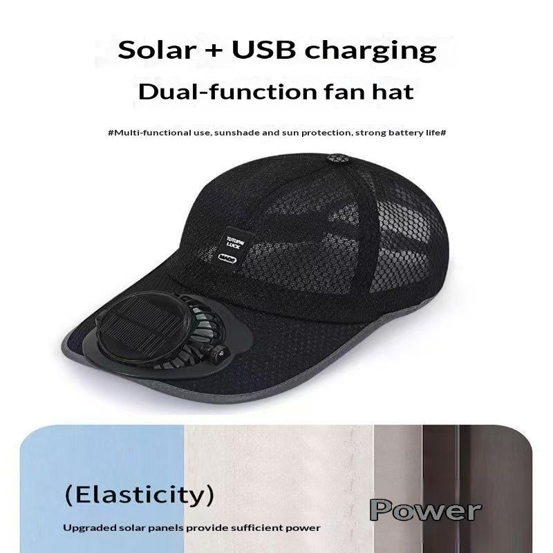 Lightweight Solar Powered Fan Baseball Cap 3 Adjustable Speeds Dual Power Supply For Outdoor Summer Hiking Camping