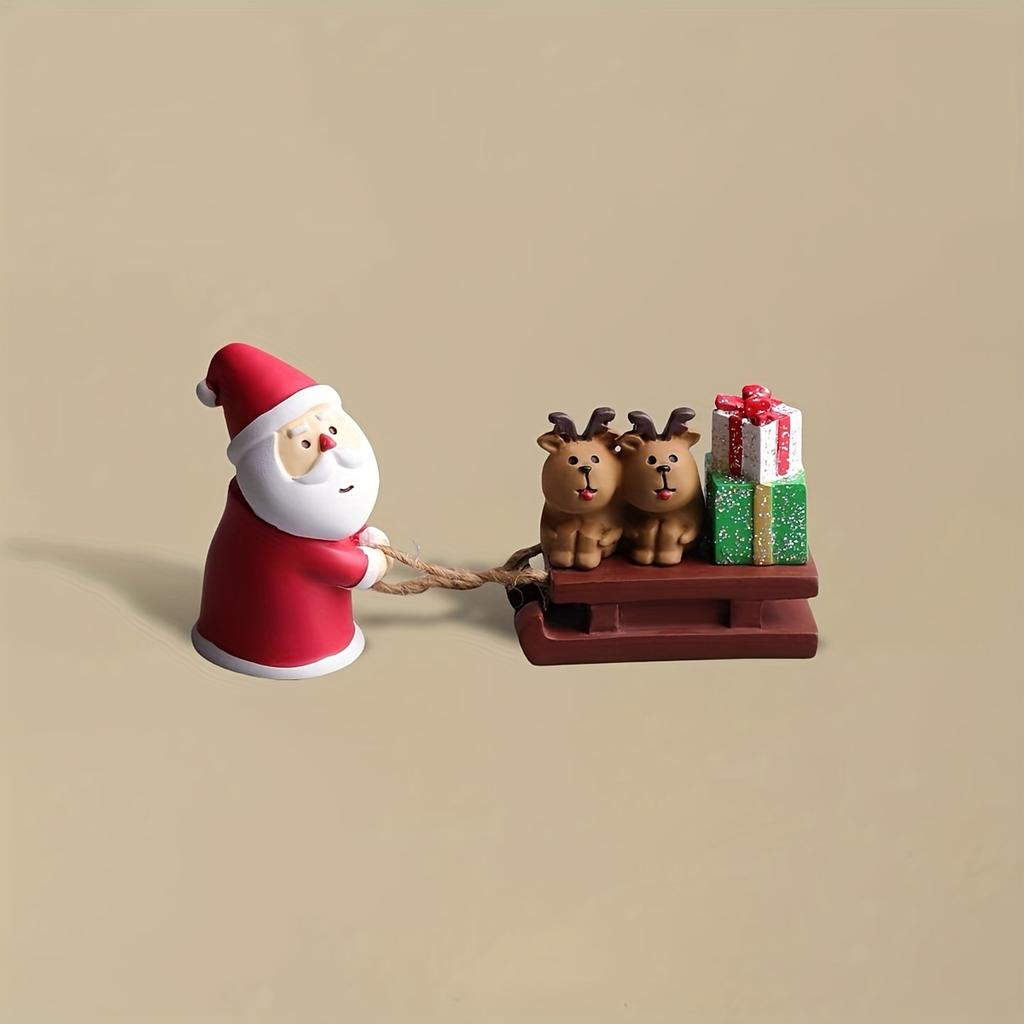Mini Resin Santa Sleigh Decor, Christmas Tabletop Snow Scene. Creative Gift, No Electricity Needed.