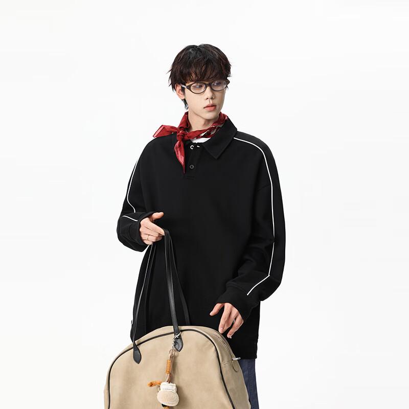 

TOM ADAM Men s Retro Color-block Polo Collar Sweatshirt S