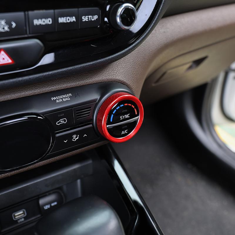 For Kia Soul -2025 2PCS High-End Version Aluminum Red Blue Black Air Conditioner Knob Trim Ring Control Adjust Button Cover