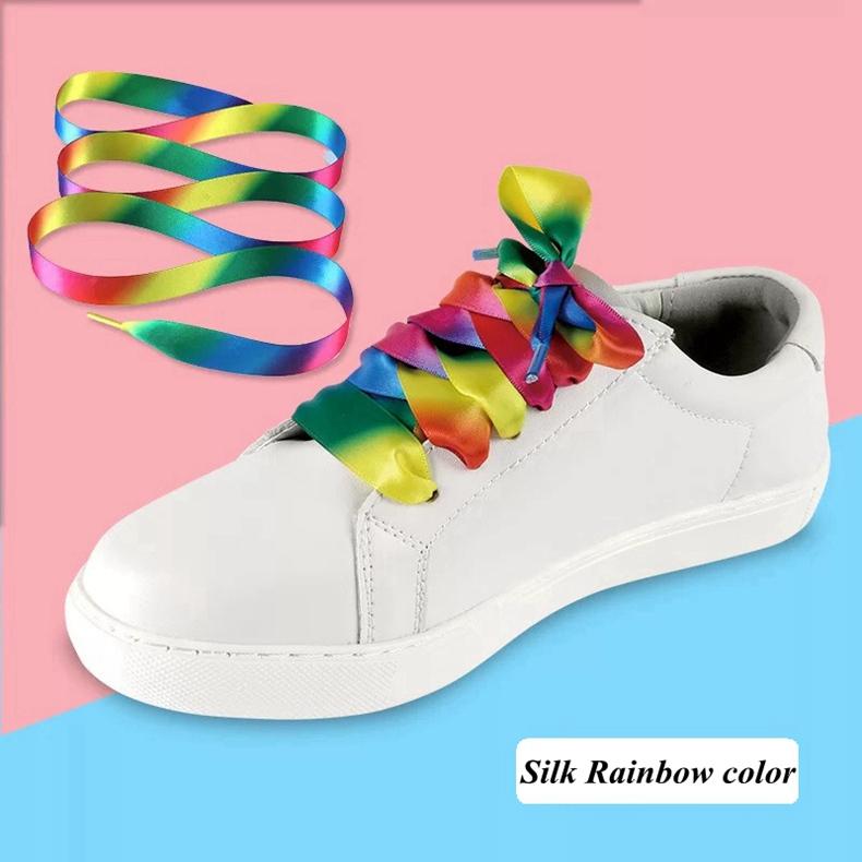 1Pair Colorful Silk Shoelaces Candy Gradient Party Camping Boots Shoelace Canvas Strings Camping Shoes Lace Growing Rainbow BC-2