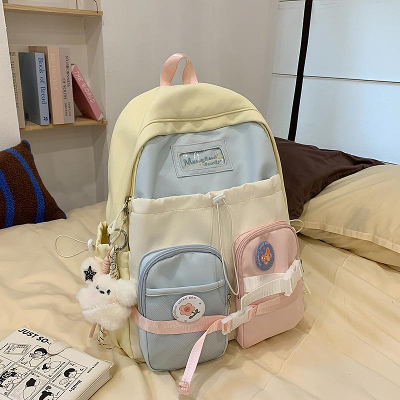 Großer Rucksack Damen 2025 Neu Hochwertig Mode Kontrastfarbe Mittelschüler Schultasche Studentin Reiserucksack