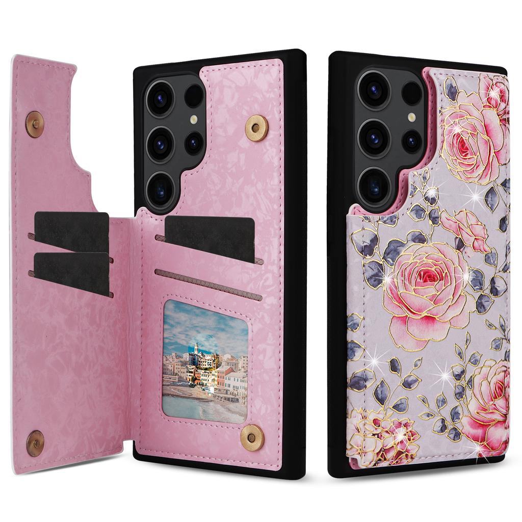 For Samsung Galaxy S23 Ultra Case Kickstand PU Leather+TPU Floral Phone Cover