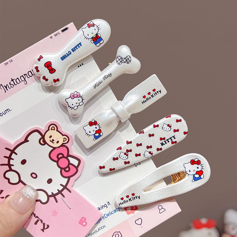 2/5 Peças Hellokitty Grampos de Cabelo Triangulares Ondulados Grampos de Cabelo Bico de Pato Acessórios de Cabelo Doce e Descolado Gato Prateado Kawaii