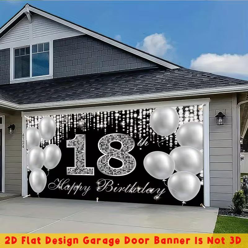 

2D Black Silver Sparkle 18th Birthday Garage Door Backdrop Decoration 47.2x31.5inch/120*80cm
