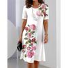 Women's Fashion Summer Spring Flower Pattern Print Short Sleeve O-Neck Casual Dresses