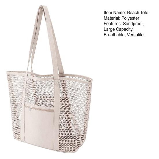 Mesh Beach Tote, Women Shoulder Bag, Sandproof Breathable Beach Bag with Zippered Pocket, Summer Travel Tote Bag for Holiday Daily Use