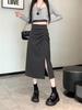 2025 Early Autumn Women’s High-Waist A-Line Midi Skirt with Slit
