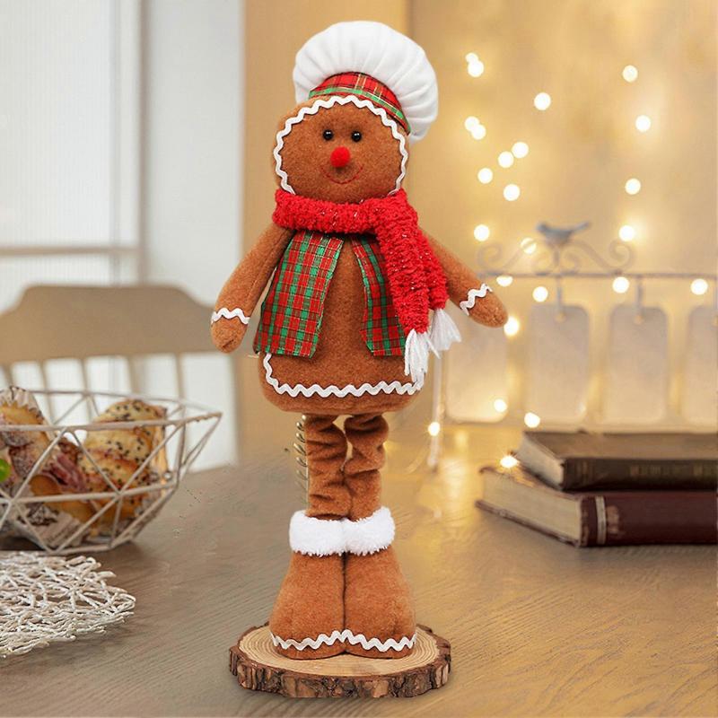  Plush Toy Stuffed Gingerbread Man Christmas Decoration Standing Gingerbread Man Doll with Retractable Legs Gift for Kids