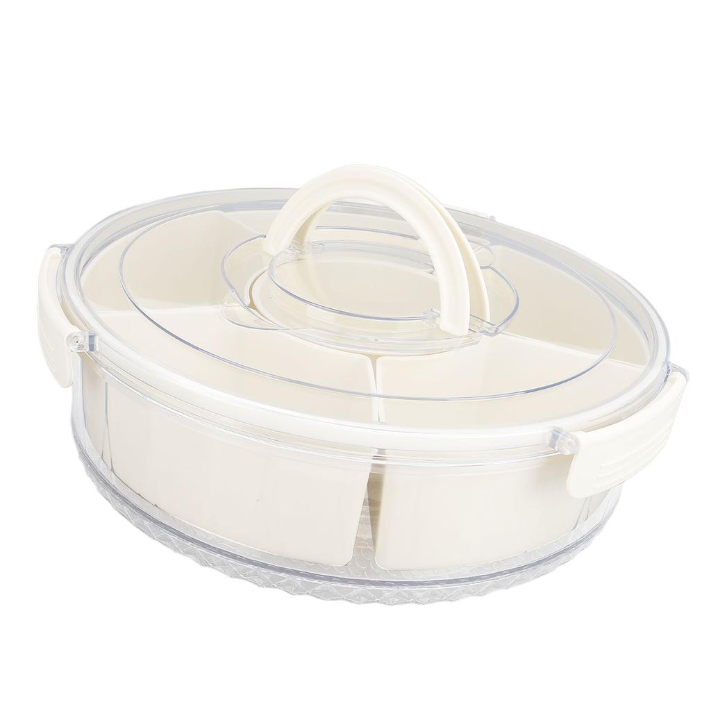Divided Rotating Serving Tray with Lid and Handle Snackle Box Container Rotating Divided Serving Pla
