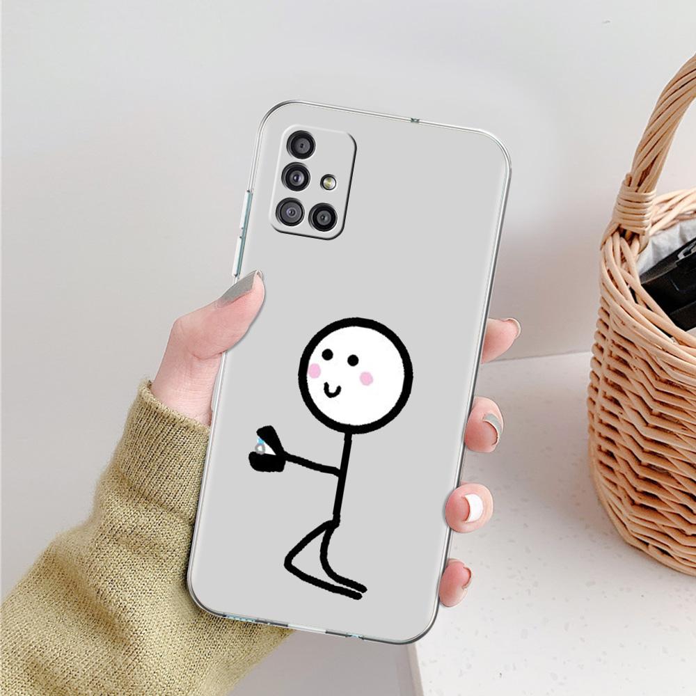 Case For Samsung A15 A13 A35 A55 A51 A71 A41 A31 A21S A05 A17 A23 A25 A33 A53 A73 5G A07 4G Cover Cute Matchstick Men Couple