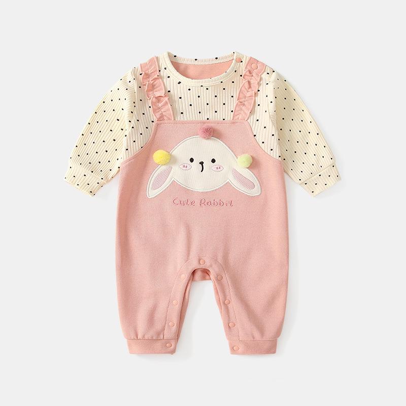 

Newborn Girl Rabbit Two-Piece Harem Romper - Autumn Jumpsuit 90 cm розовый