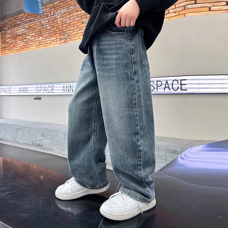 Guttejeans med vide ben 2025 - Vår- og høststil, kjekke sportsbukser for store gutter