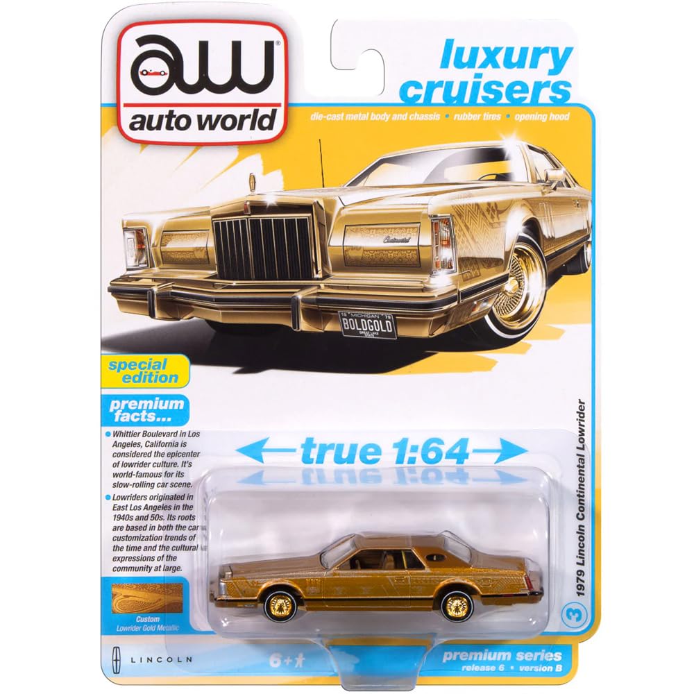 Auto World 1/64 Scale 1979 Lincoln Continental Low Rider (GOLD) золотой