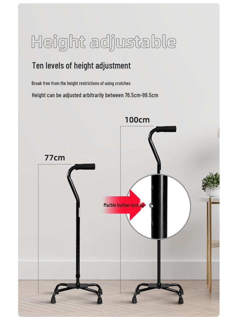 HEPO Aluminum Alloy Quad Cane: Adjustable Height, Four-Legged Support for Seniors