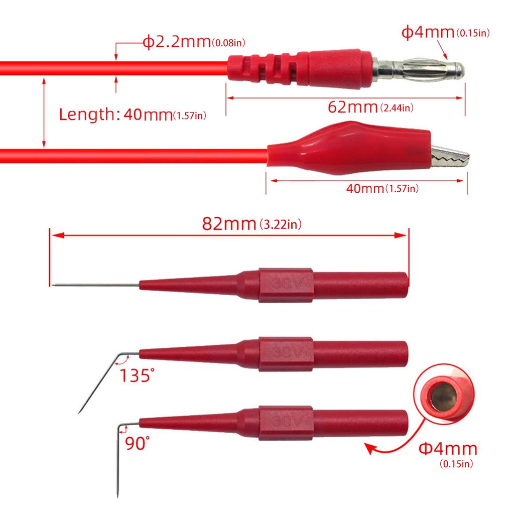 22Pcs Back Probe Kit Automotive Test Leads 4MM Banana Plug Alligator Clip Test Lead with 3 Angles Back Probs Pins for Car Repair