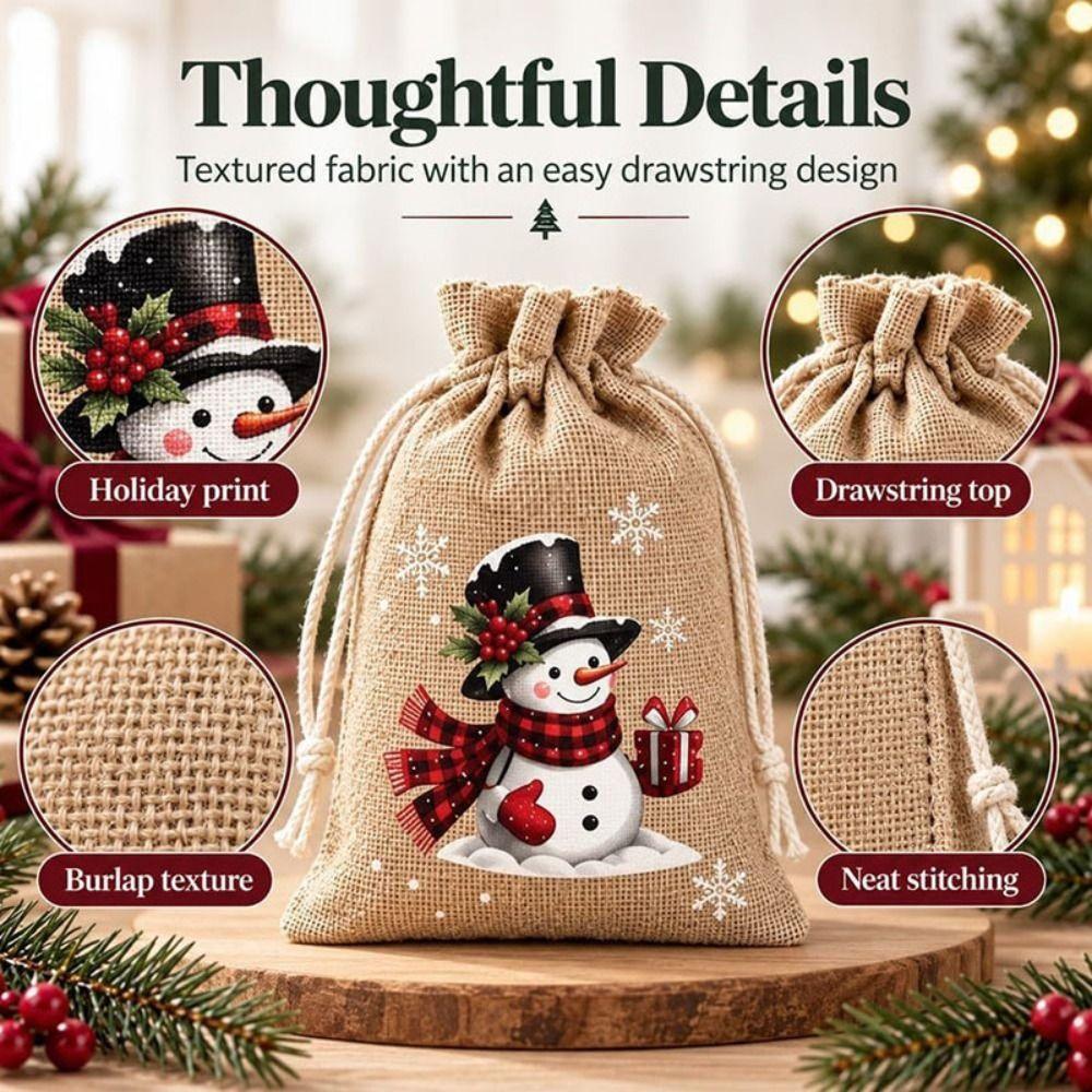5pcs Reusable Drawstring Gift Bags Rustic Christmas Gift Bags Candy Bags Christmas Party
