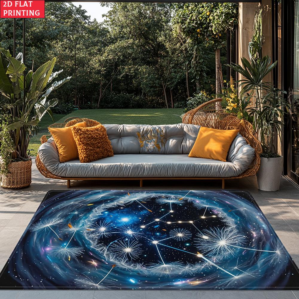 Dandelion Constellation Galaxy Rug, Starry Sky Area Carpet for Living Room Game Room Bedroom, Non-Slip Floor Mat Home Decor
