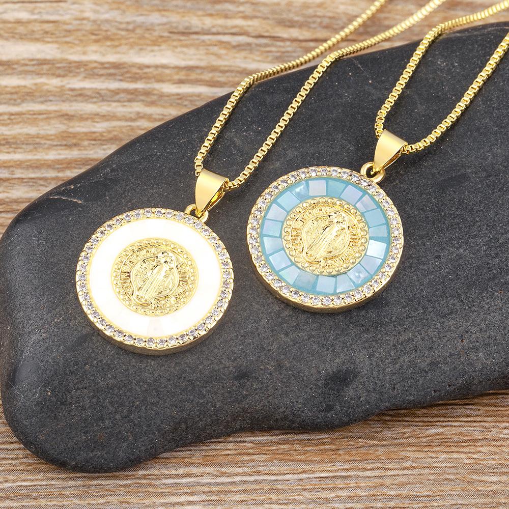 Nidin New Arrival Classic Religious Virgin Mary Shell Pendant Amulet Necklace Gold Plated Christian Jewelry Prayer Choker Gifts