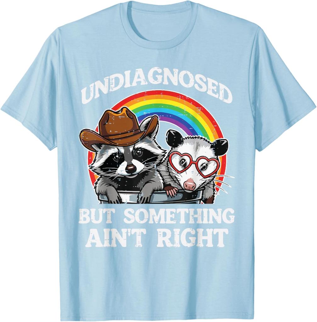 Undiagnostiziert, aber irgendetwas stimmt nicht Waschbär Opossum Grafik T-Shirt Lässiges Baumwoll-T-Shirt für Männer Frauen