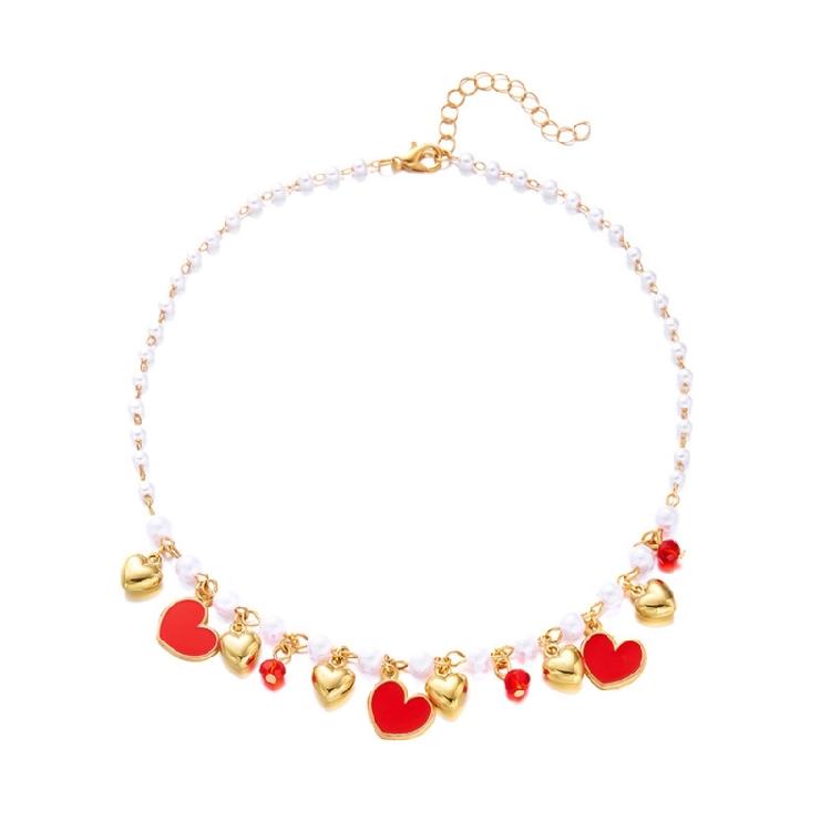 Playful Cherry Strawberry Heart Pendant Necklace With Margarite Details Flexible Chain Design Ideal For Layering