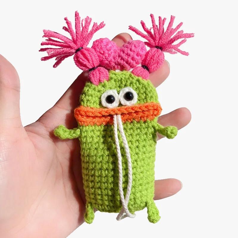 1 pièce Poupée Bouche Saucisse Drôle Porte-clés Crochetés Tricotés à la Main Porte-clés de Voiture Sac de Rangement Créatif Breloque Sac Cadeau