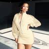 European and American Export Women's Clothing Autumn and Winter Casual and Comfortable Long-Sleeved Stand-Up Collar Zipper Waist Sweatshirt Dress