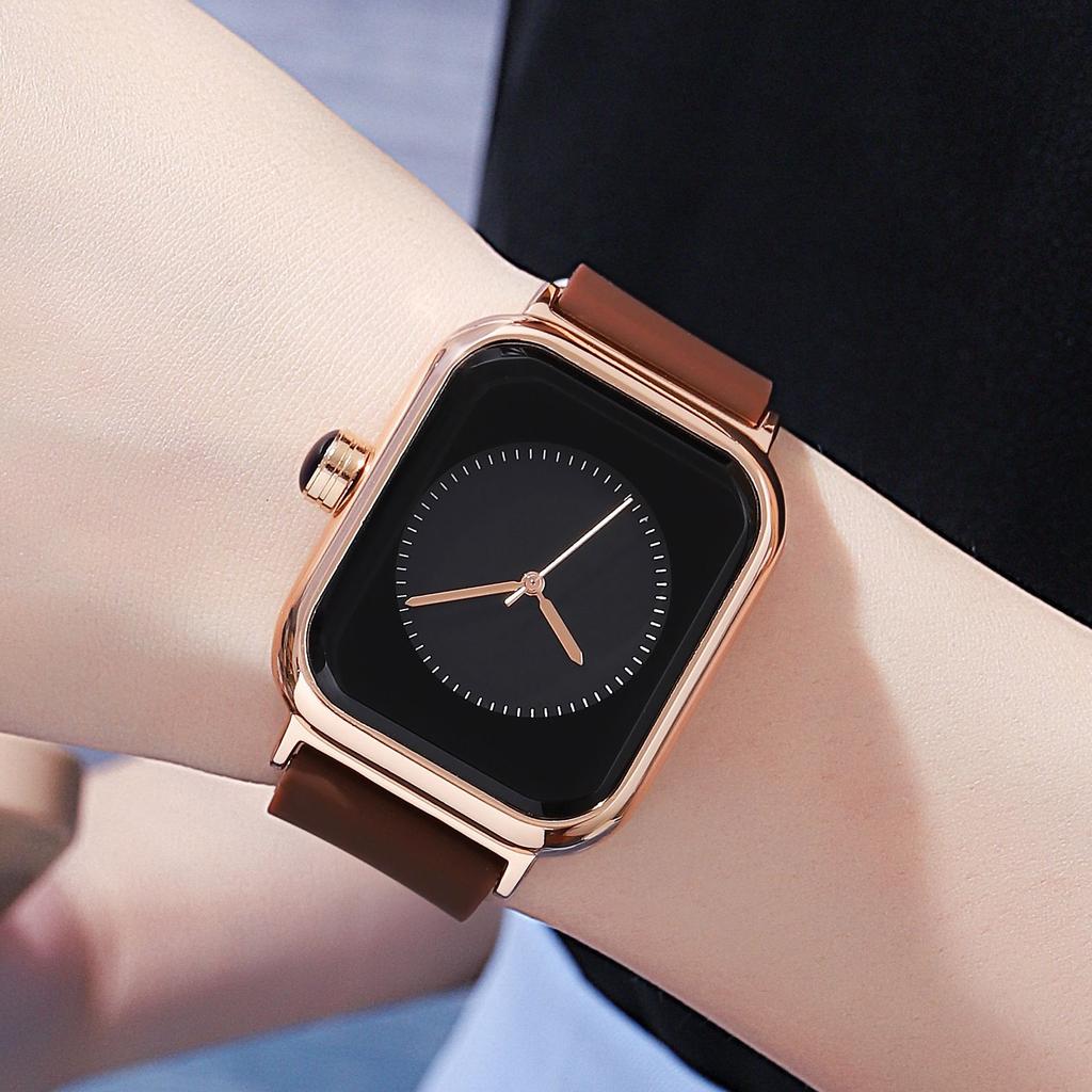 VA VA VOOM Ladies Waterproof Silicone Strap Watch Square Women's Watch Student Trend Imitation Apple Smart Large Dial Quartz Watch