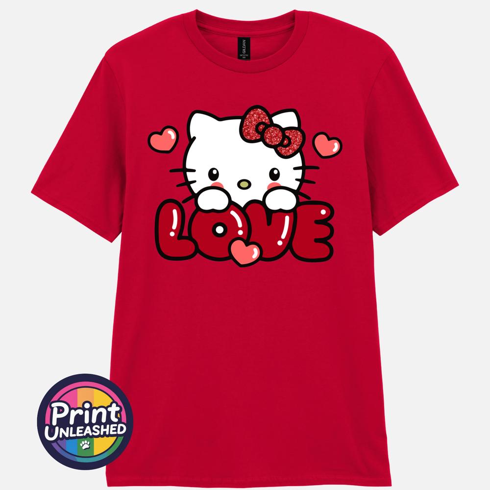 Kitty Love Tee Cute Heart TShirt Gildan 100 Cotton Kawaii Cat Top Gift Unisex M