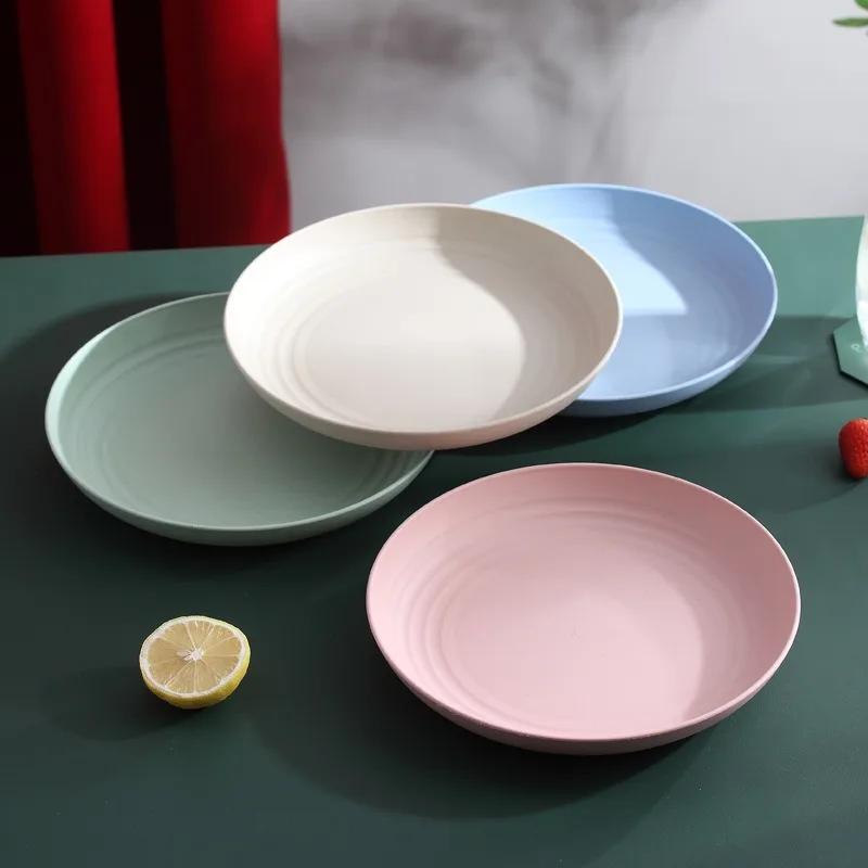 LMETJMA 4Pcs Lightweight Wheat Straw Plates Unbreakable Reusable Dinner Dishes Set Dishwasher & Microwave Safe JT93
