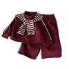 Mädchenmode Gestreifter Schal Burgunder Sweatshirt & Weitbein-Hosen Set, Herbst 2025 Kleinkind Zweiteiliges Freizeitoutfit