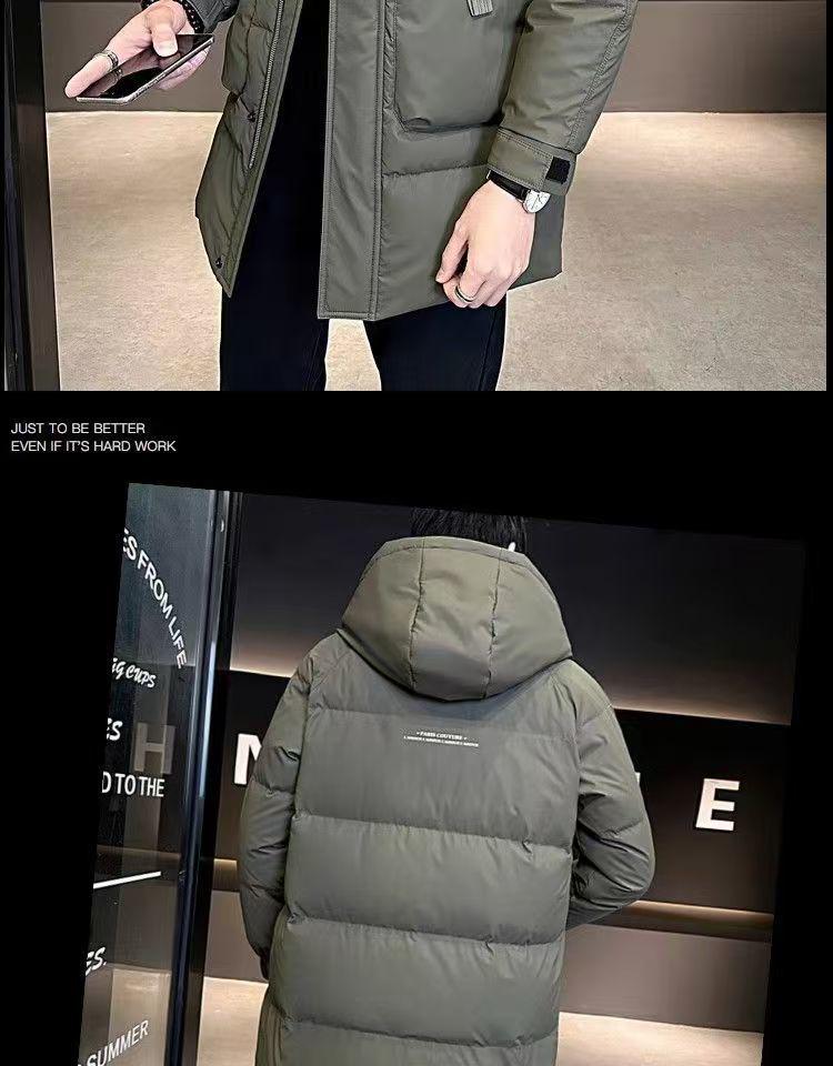 Herren Mittellange Trendige Daunenjacke: Hübscher, Lässiger, Verdickter, Warmer, Kälteschutz, Mit Kapuze, Wintermantel