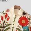 INCERUN Cămăși Casual de Vacanță pentru Bărbați, Mărimi Oversized, Guler Rever, Mâneci 3/4, Nasturi, Imprimeu Floral