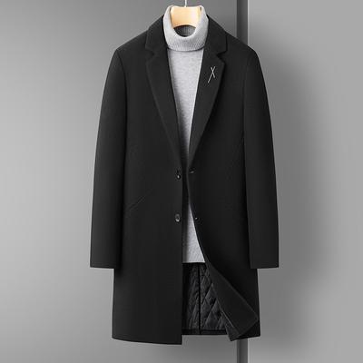 Autumn and Winter Men's Woolen Coat Business Casual Medium and Long Suit Collar Cotton Thickened Woolen Coat Men's Coat
