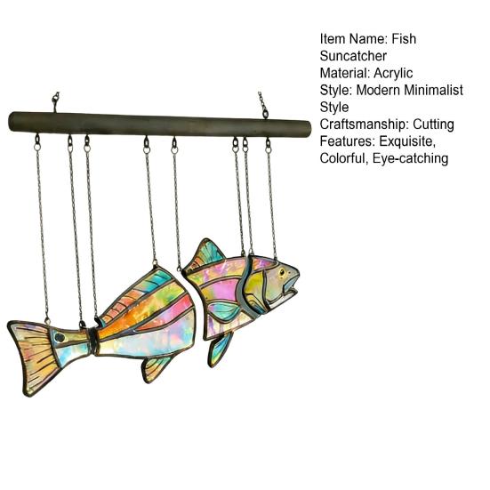 Handcrafted Stained Glass Fish Suncatcher Acrylic Fish Window Hanging Ornament Handmade Iridescent Fish Wind Chime for Patio Garden Home