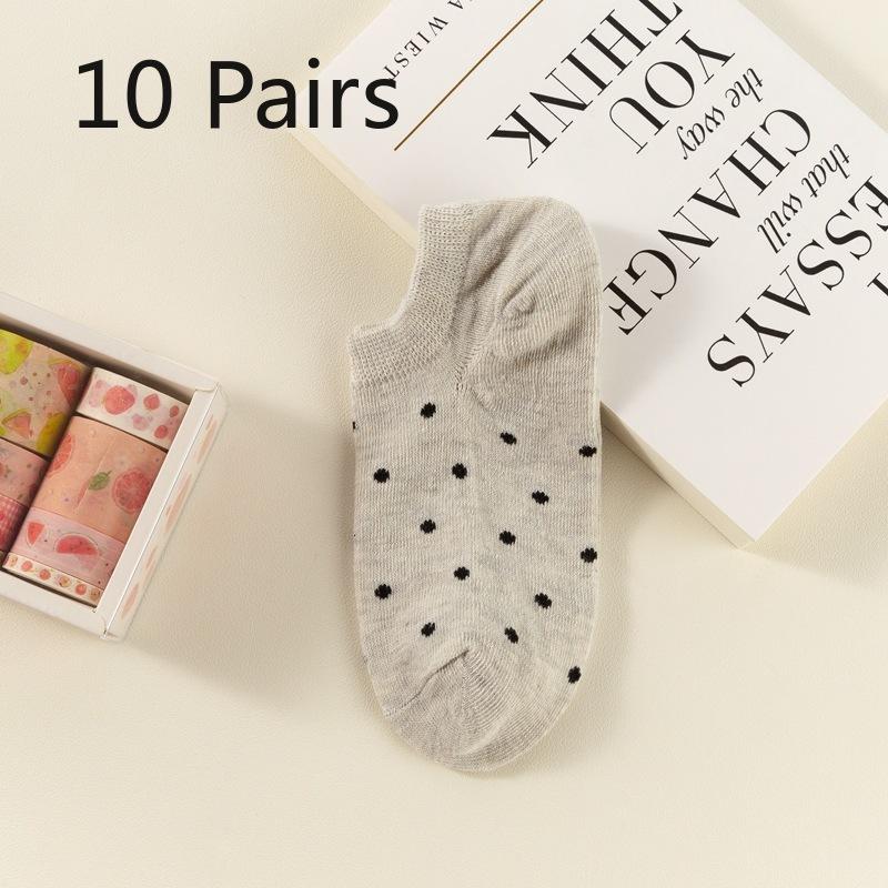 10 Pairs of Polyester-patterned Boat Socks, Thin and Shallow-cut, Versatile, Low-top In Summer, Non-dropping and Anti-slip Sweat-absorbing Cotton
