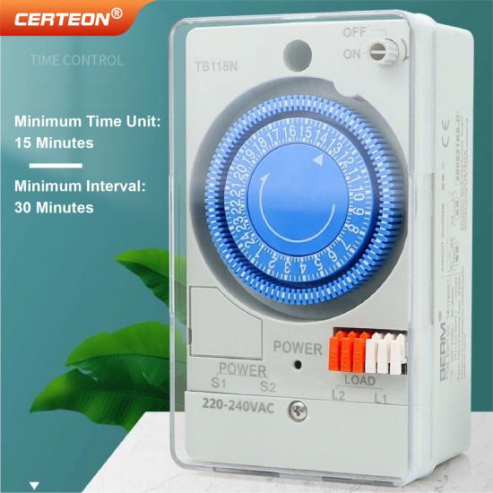 TB118N Mechanical Timer Switch 24 Hour Time Control Switch 220-240VAC Street Light Billboard Water Heater 300H Backup3