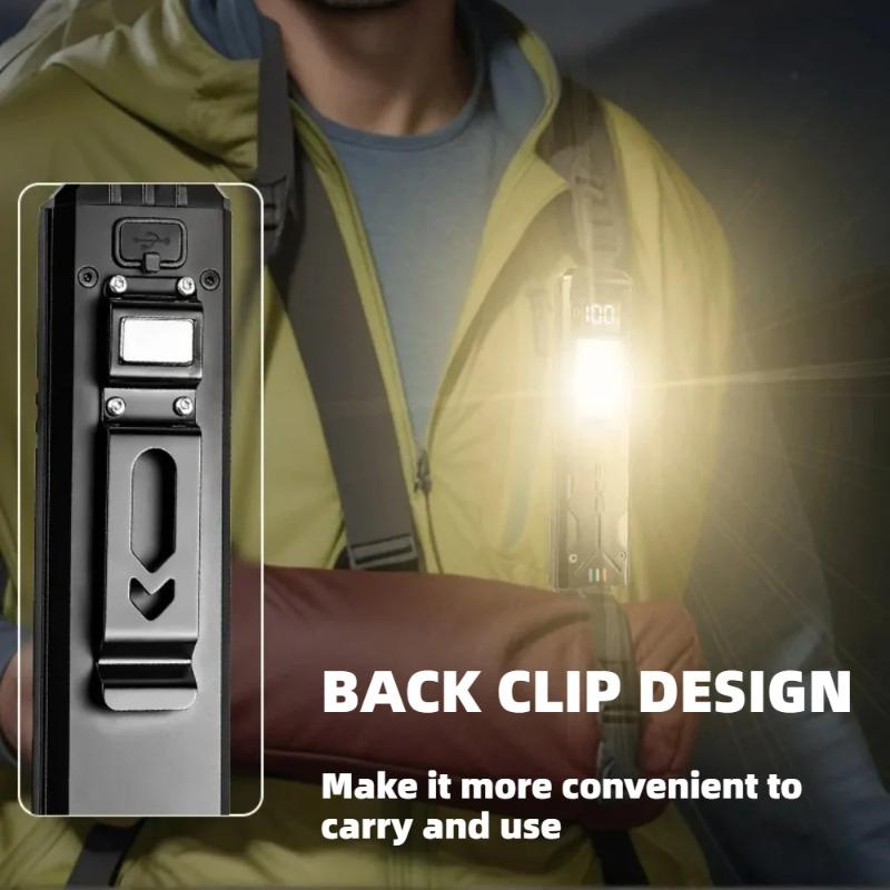 Multi-function EDC LED Flashlight Ultra Thin Mini Pocket Torch with Real Time Power Display Handy Light for Inspection