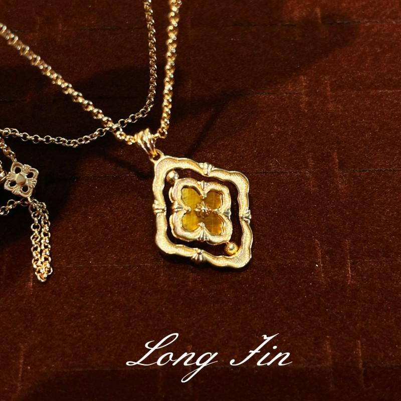 Vintage French Floral Four-Leaf Clover Jewelry Set Women Necklace Bracelet Earrings Ring In Champagne Gold Tone