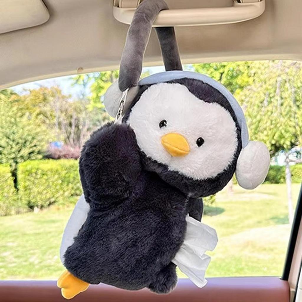 Uchwyt na chusteczki samochodowe Pluszowy organizer na serwetki Dozownik Pluszowy pingwin Uchwyt na pudełko chusteczek samochodowych Pudełka na ręczniki papierowe do samochodu Urocze chusteczki