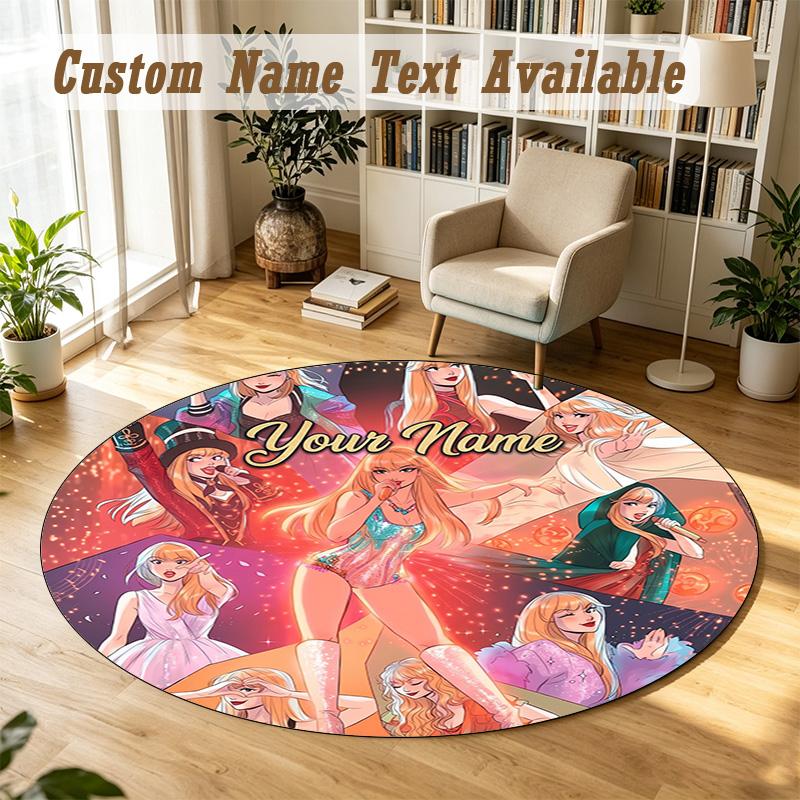 Round Rug Custom NameTaylor Swift Pattern Non Slip Carpet Home Floor Decor