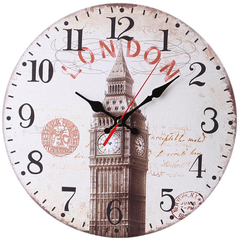 30CM Silent Wall Clock,Vintage Pattern Wooden Cardboard Wall Clock, European Retro Clock for Chic Home Office Cafe Decor
