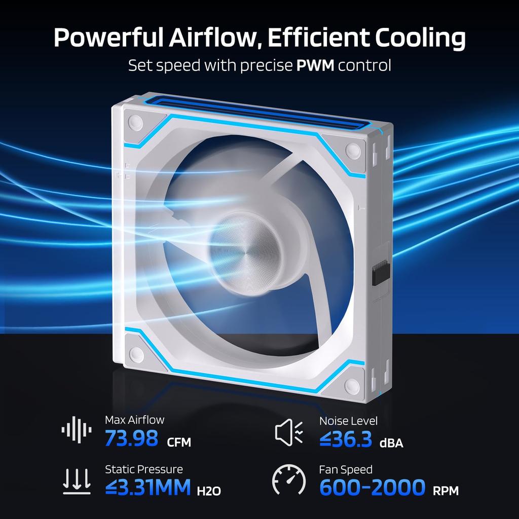 LTC 120mm PC Case Reversible Up to 2000 Infinity Mirror ARGB HDB Bearing PWM Computer Case Cooling CF-122D Fan, Daisy-Chain Connection, Airflow, RPM,