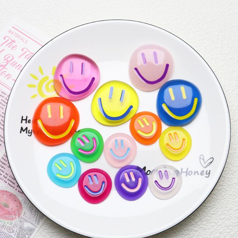 Ice Transparent Round Smiley Face DIY Accessories for Phone Cases, Hairpins & Magnets