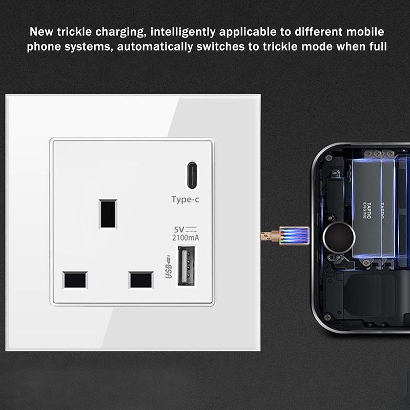 1Pc Power 2100Ma Usb Outlet Fast Charging Panel 86-Type 13A Wall Type C Interface Socket Maximum Voltage 250V For Uk Us Eu